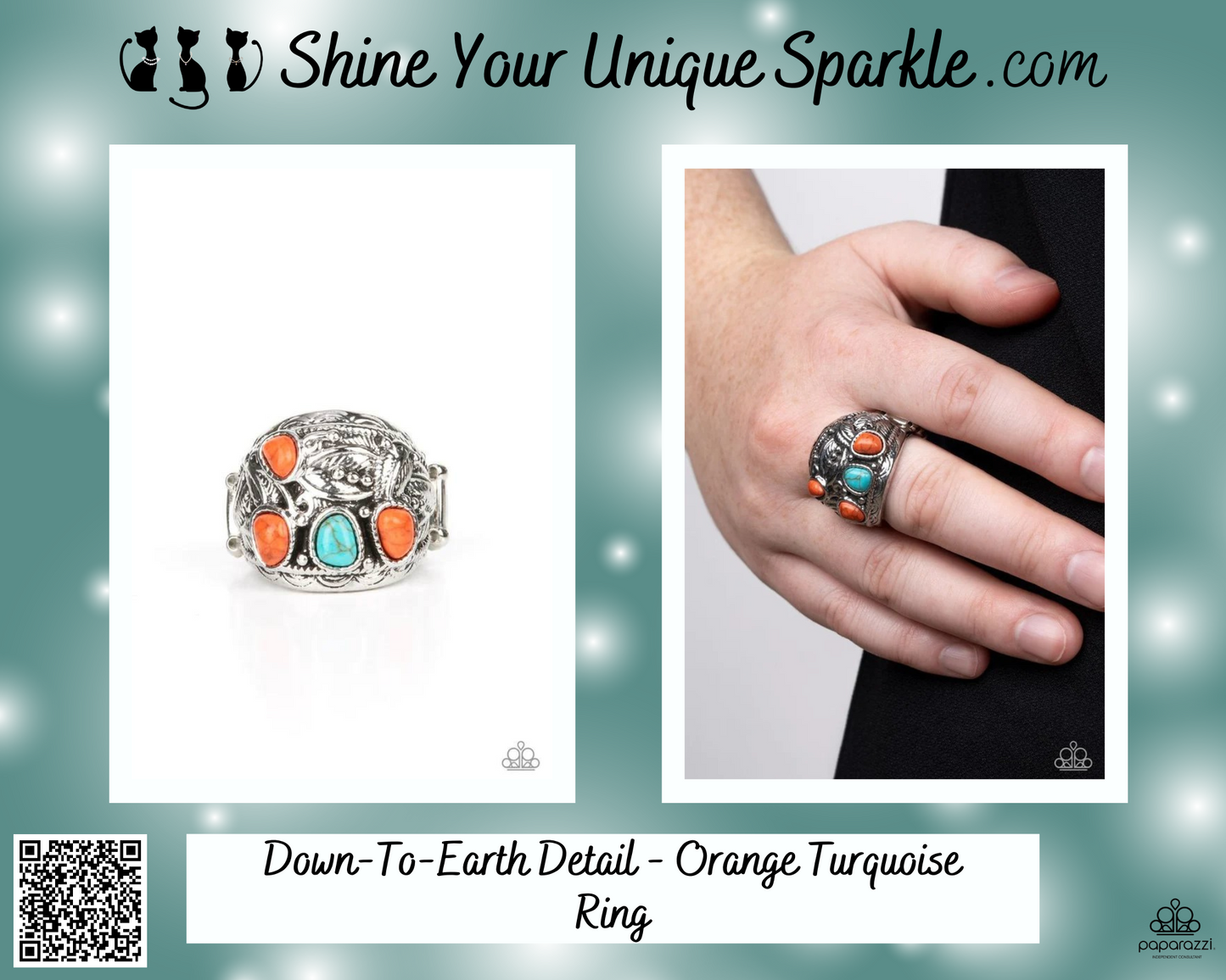 Down-To-Earth Detail - Orange Turquoise Ring