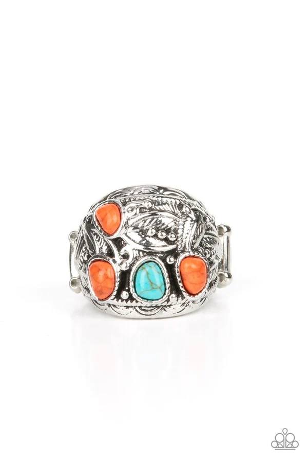 Down-To-Earth Detail - Orange Turquoise Ring
