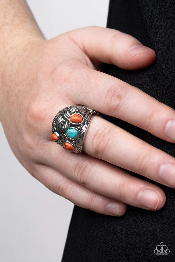 Down-To-Earth Detail - Orange Turquoise Ring