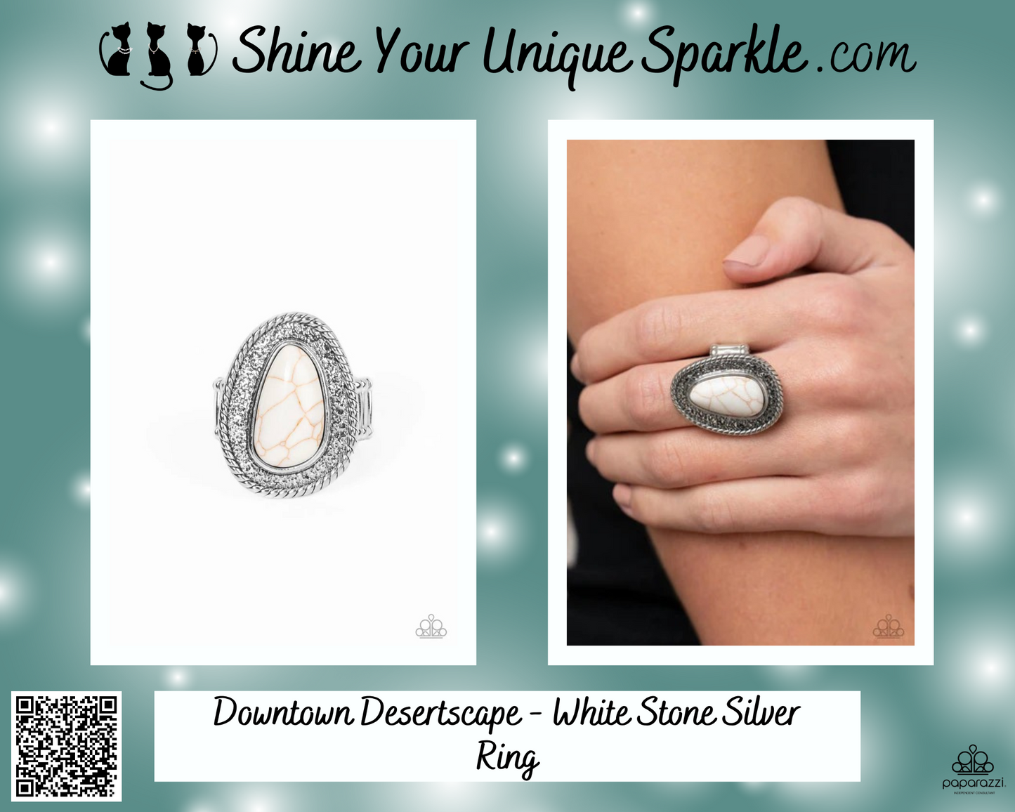 Downtown Desertscape - White Stone Silver Ring