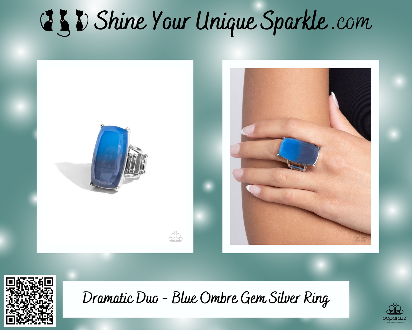Dramatic Duo - Blue Ombre Gem Silver Ring