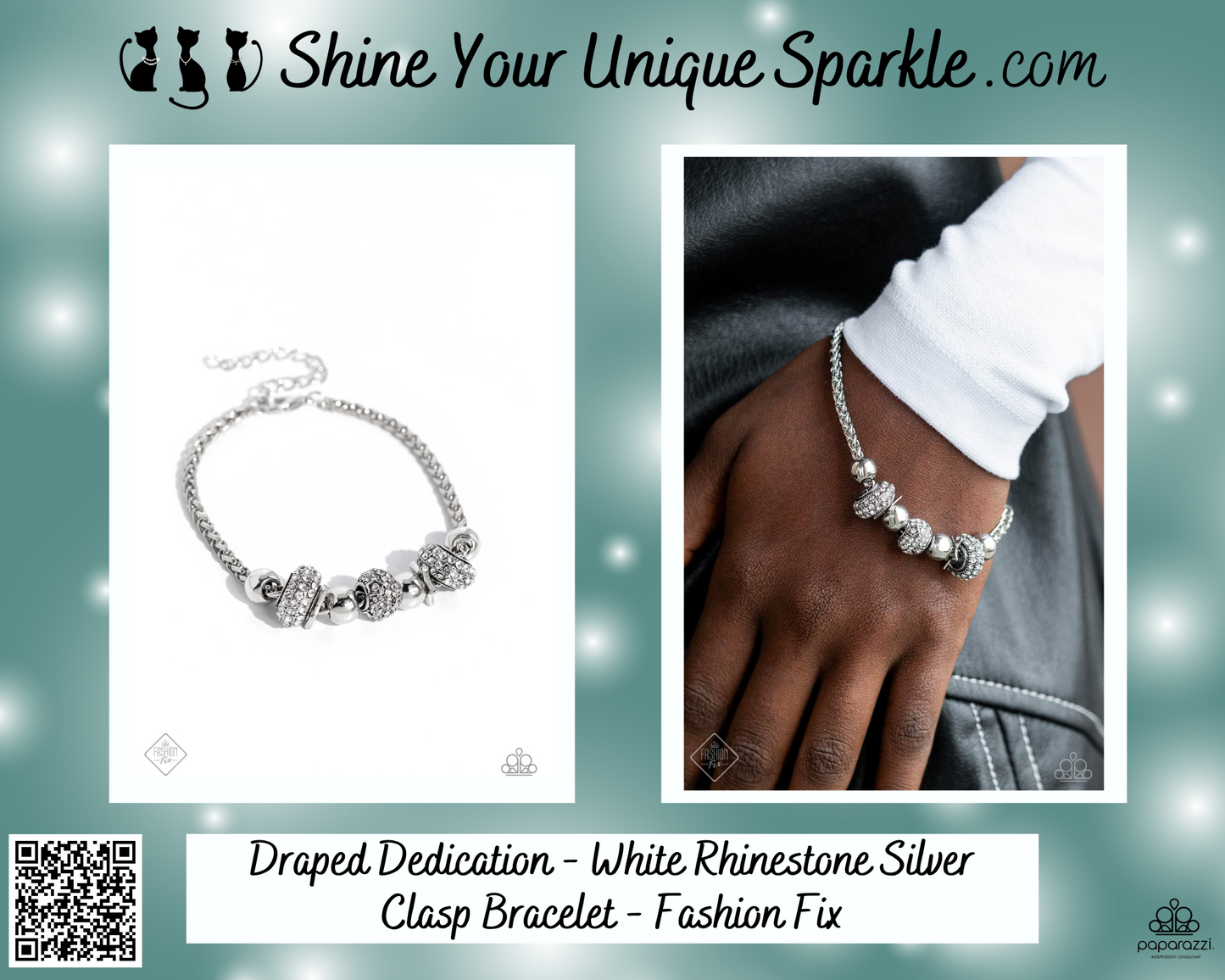 Draped Dedication - White Rhinestone Silver Clasp Bracelet - Fashion Fix