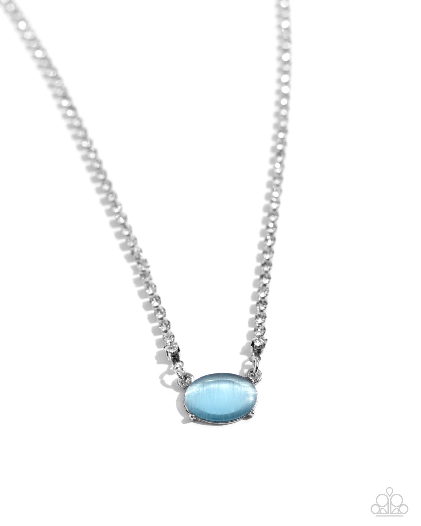 Dynamic Delicacy - Blue Cat's Eye Silver Rhinestone Short Necklace