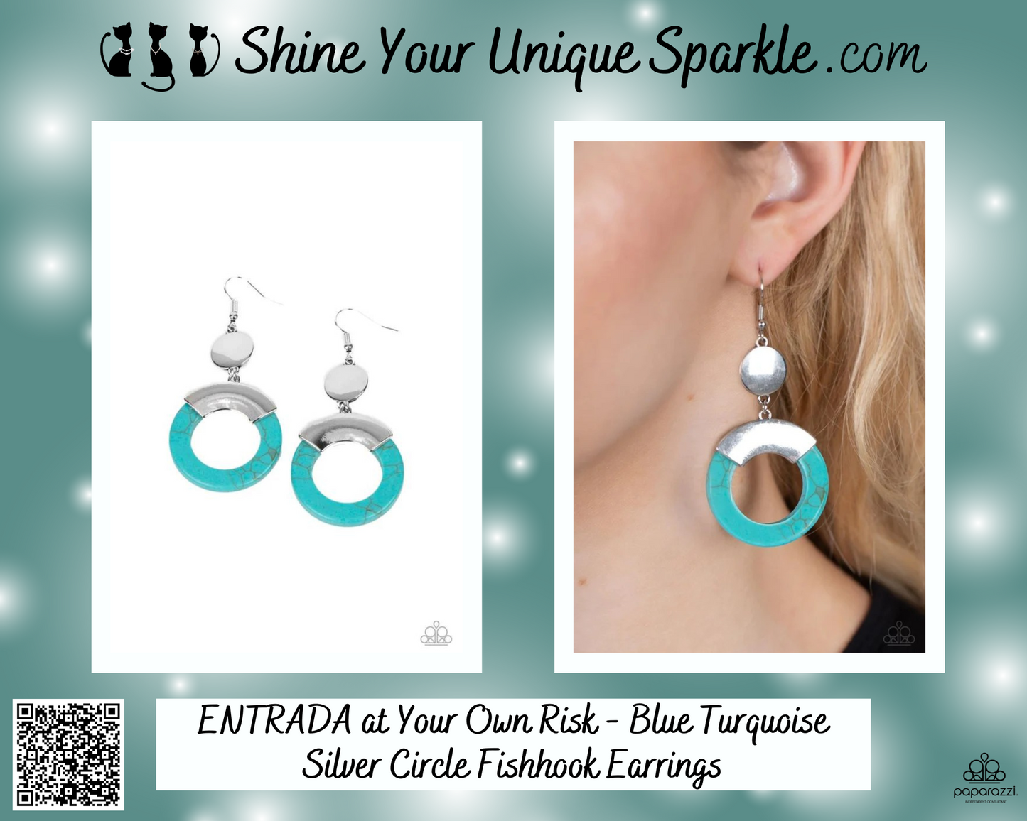 ENTRADA at Your Own Risk - Blue Turquoise Silver Circle Fishhook Earrings