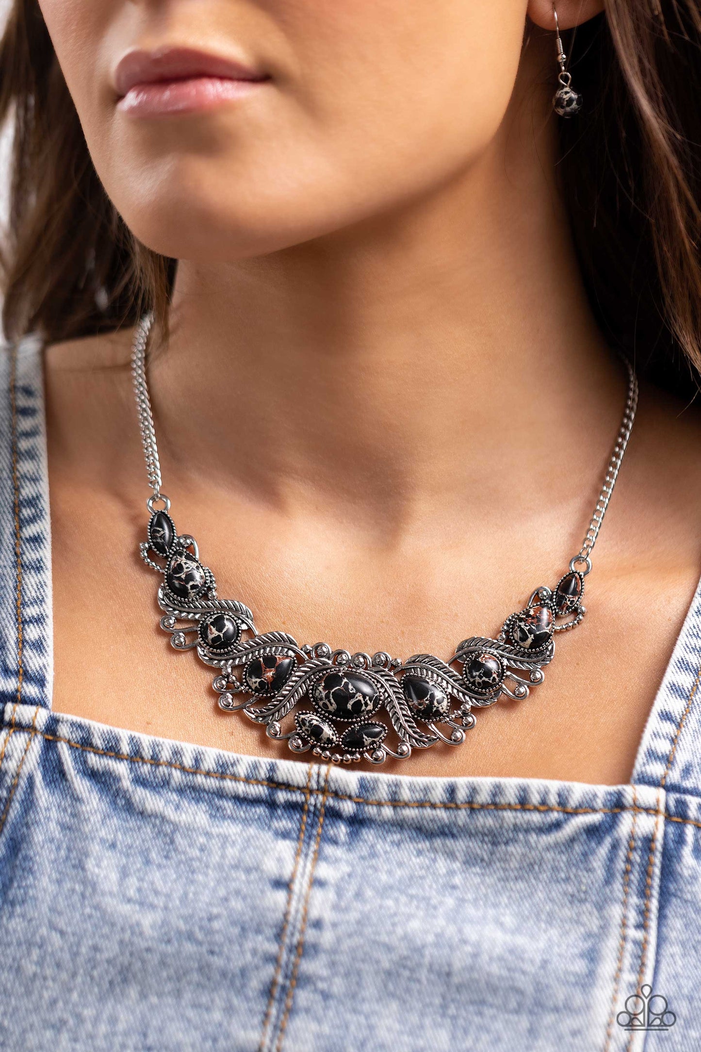 PERFECT MATCH / SET: EYE Wish I May... - Black Stone Silver Feather Crescent Short Necklace AND Eye in the Sky - Black Stone Silver Feather Clasp Bracelet