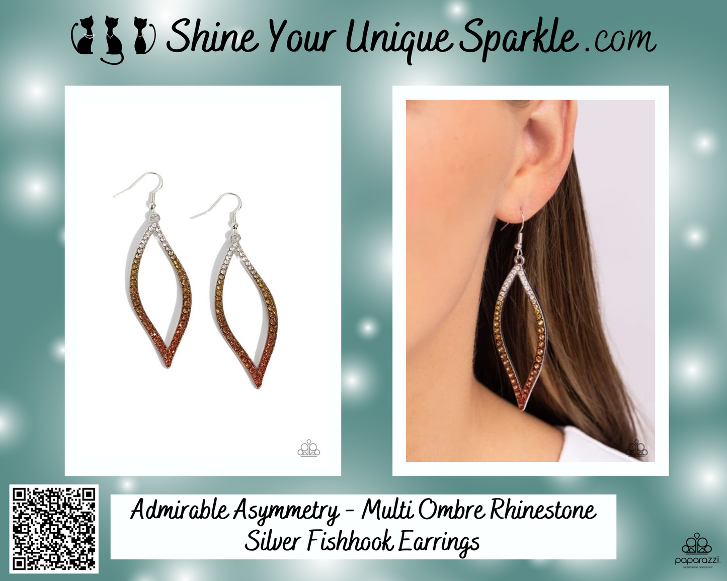 Admirable Asymmetry - Multi Ombre Rhinestone Silver Fishhook Earrings