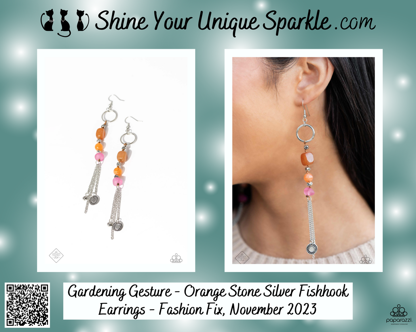 Gardening Gesture - Orange Stone Silver Fishhook Earrings - Fashion Fix, November 2023