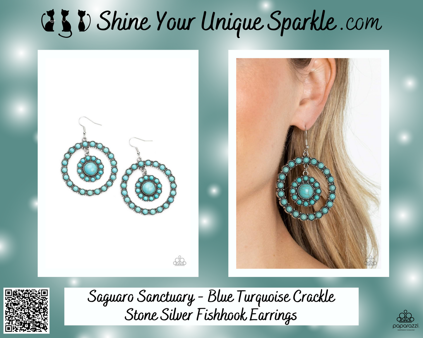 Saguaro Sanctuary - Blue Turquoise Crackle Stone Silver Fishhook Earrings
