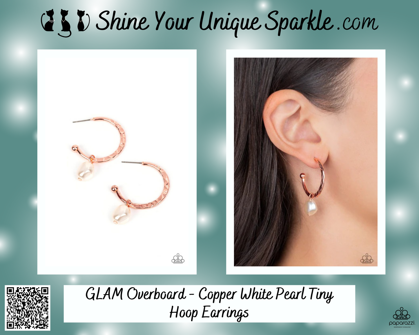 GLAM Overboard - Copper White Pearl Tiny Hoop Earrings