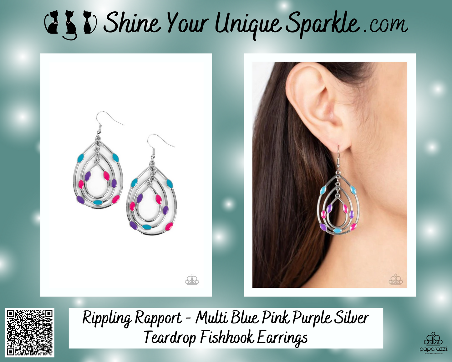 Rippling Rapport - Multi Blue Pink Purple Silver Teardrop Fishhook Earrings