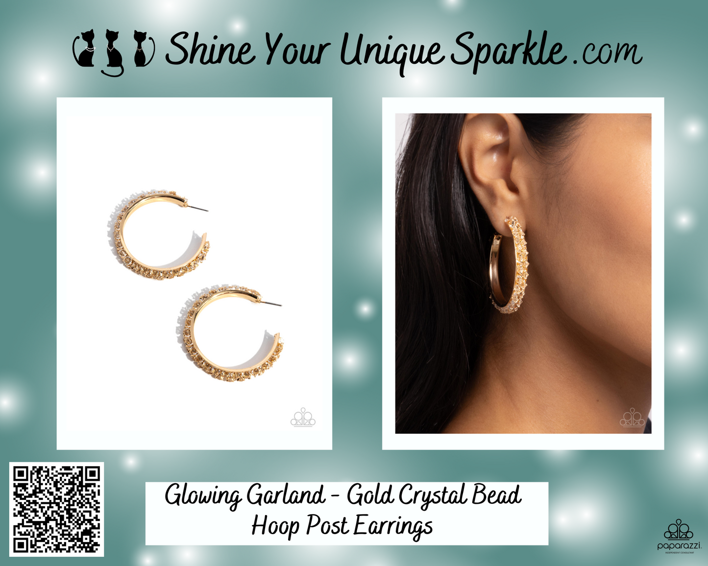 Glowing Garland - Gold Crystal Bead Hoop Post Earrings