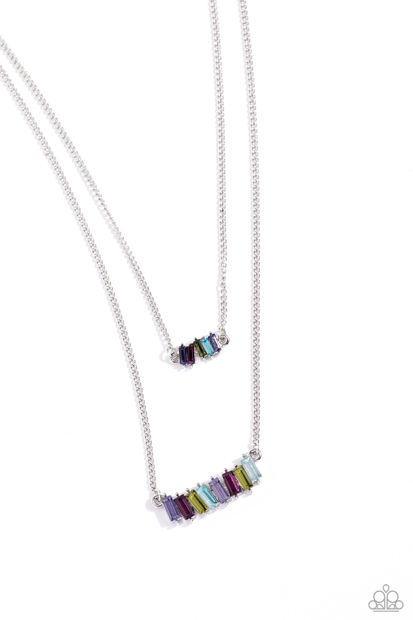 Easygoing Emeralds - Multi Color Gem Silver Layered Short Necklace