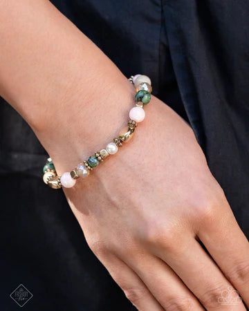 Eclectic Entrance - Multi Color Stone Gold Stretchy Bracelet - Fashion Fix