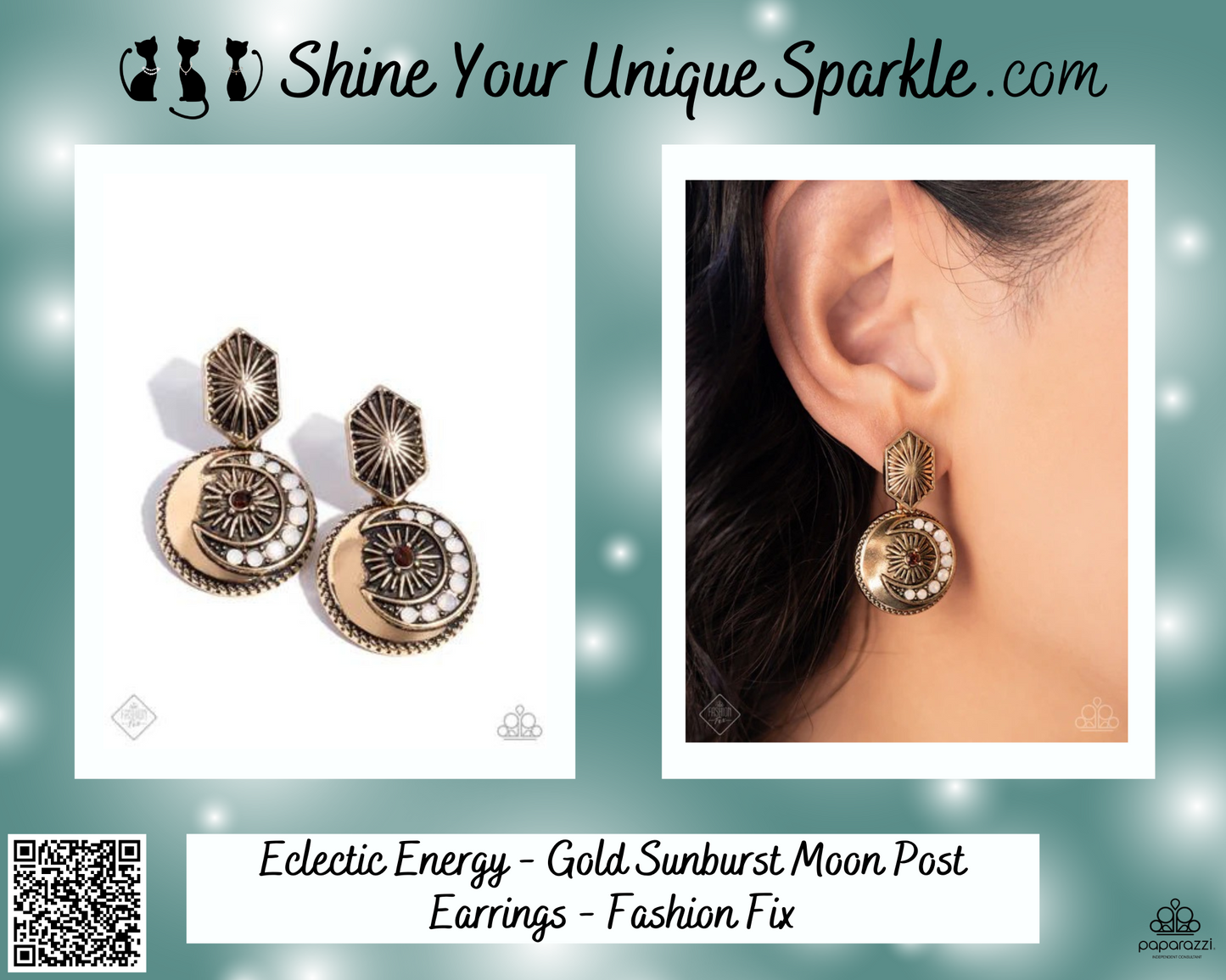 Eclectic Energy - Gold Sunburst Moon Post Earrings - Fashion Fix