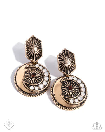 Eclectic Energy - Gold Sunburst Moon Post Earrings - Fashion Fix