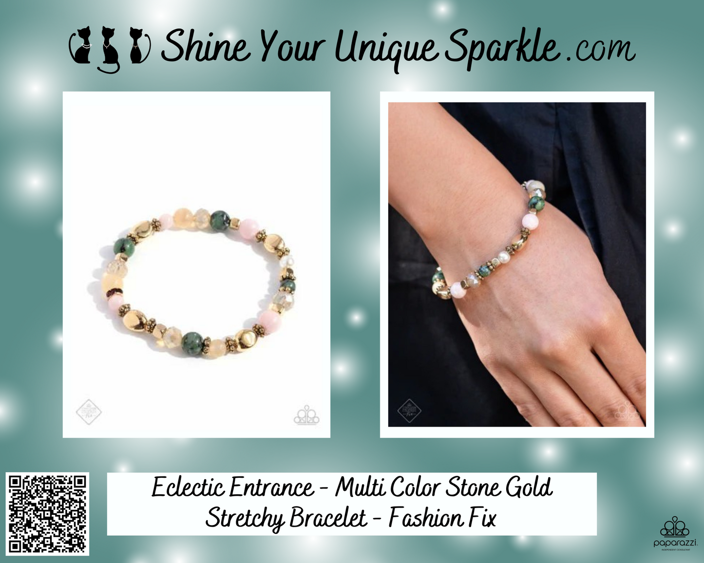 Eclectic Entrance - Multi Color Stone Gold Stretchy Bracelet - Fashion Fix