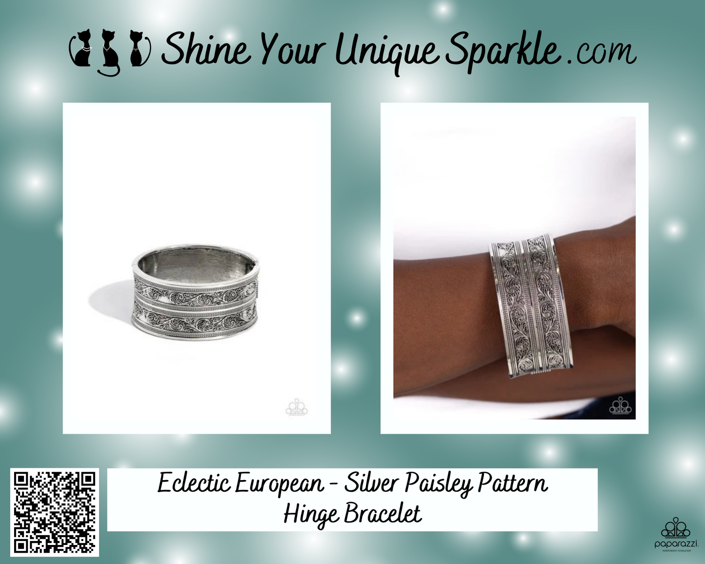 Eclectic European - Silver Paisley Pattern Hinge Bracelet