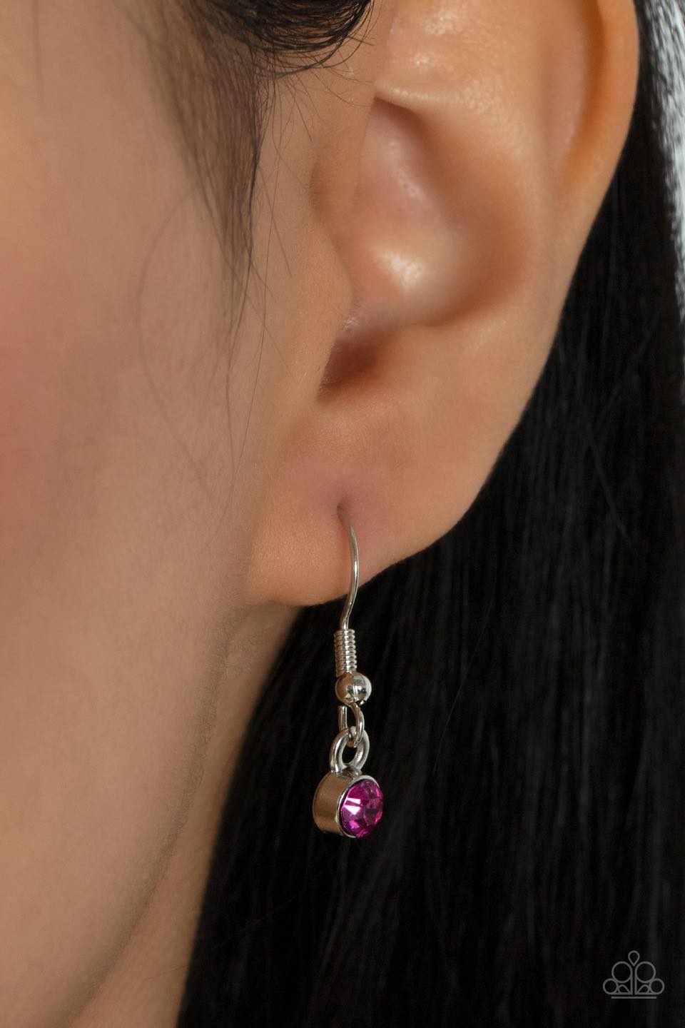 Ecliptic Elegance - Pink Rhinestone Silver Medium-Length Necklace