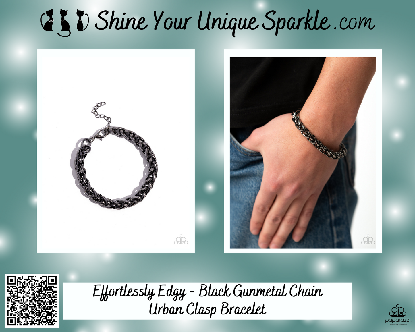 Effortlessly Edgy - Black Gunmetal Chain Urban Clasp Bracelet