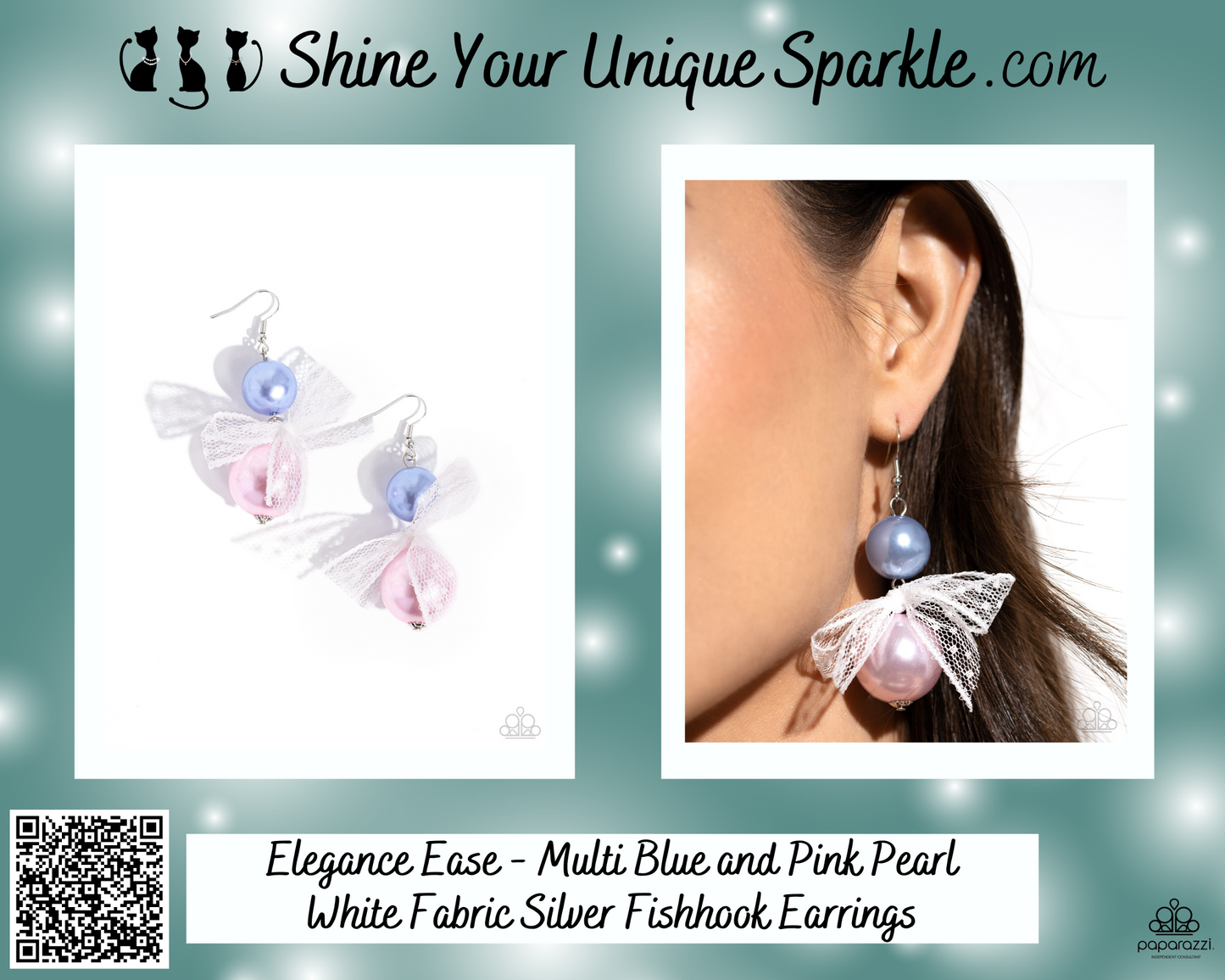 Elegance Ease - Multi Blue and Pink Pearl White Fabric Silver Fishhook Earrings