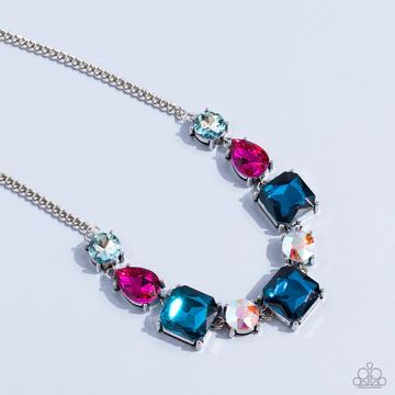 Elevated Edge - Multi Pink Blue Iridescent Gem Silver Short Necklace - Life of the Party, March 2023
