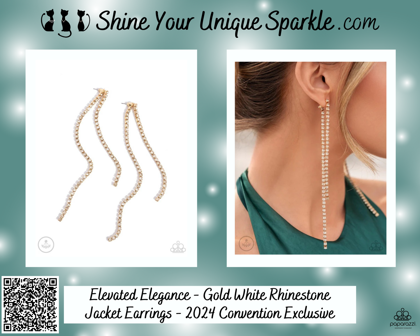 Elevated Elegance - Gold White Rhinestone Jacket Earrings - 2024 Convention Exclusive