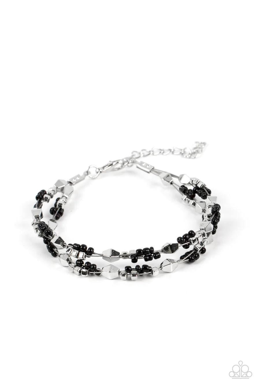 Elite Explorer - Black Seed Bead Silver Accent Clasp Bracelet