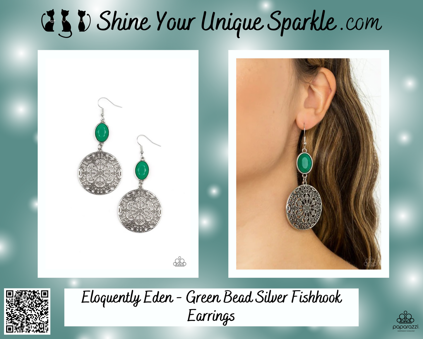 Eloquently Eden - Green Bead Silver Fishhook Earrings