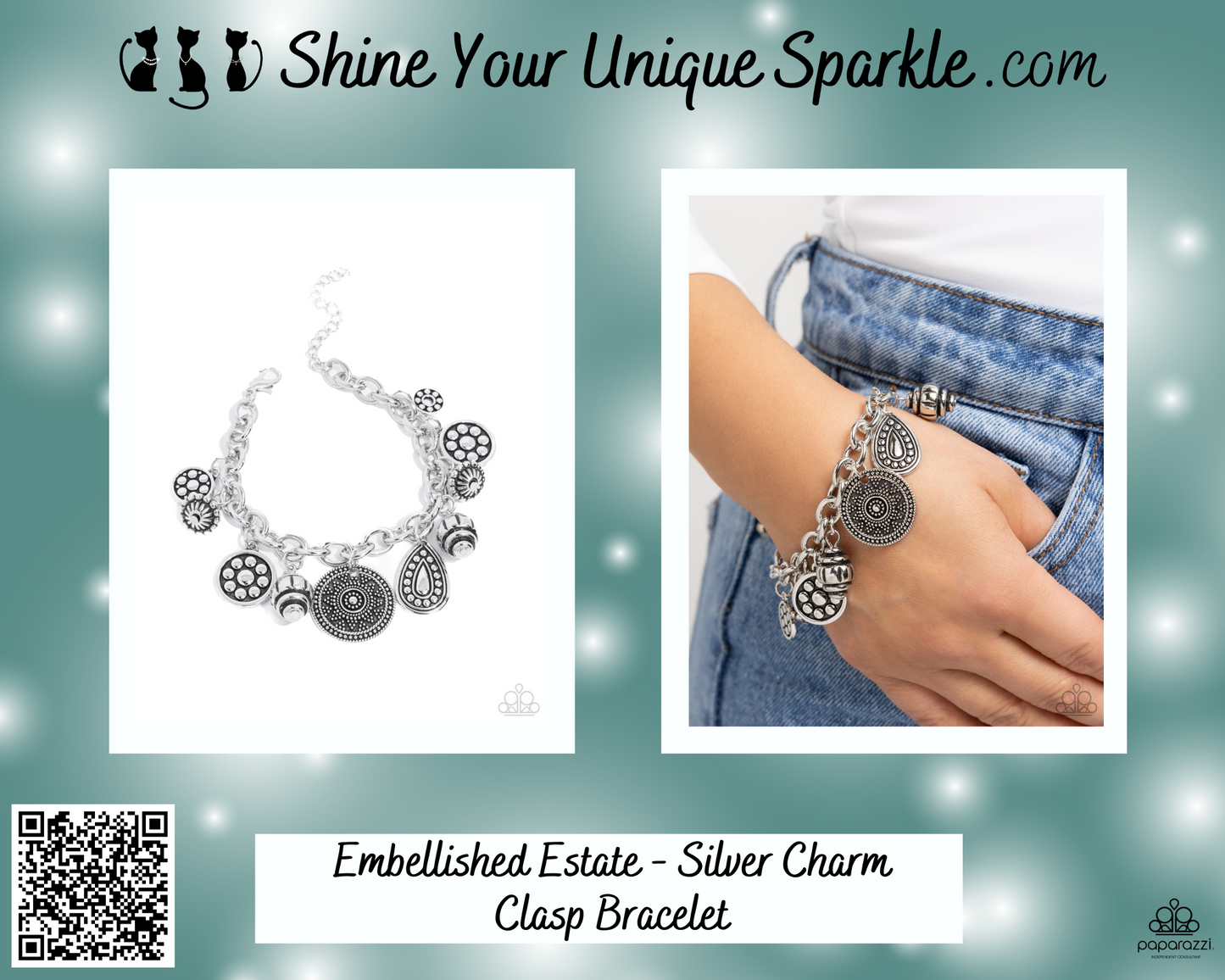 Embellished Estate - Silver Charm Clasp Bracelet