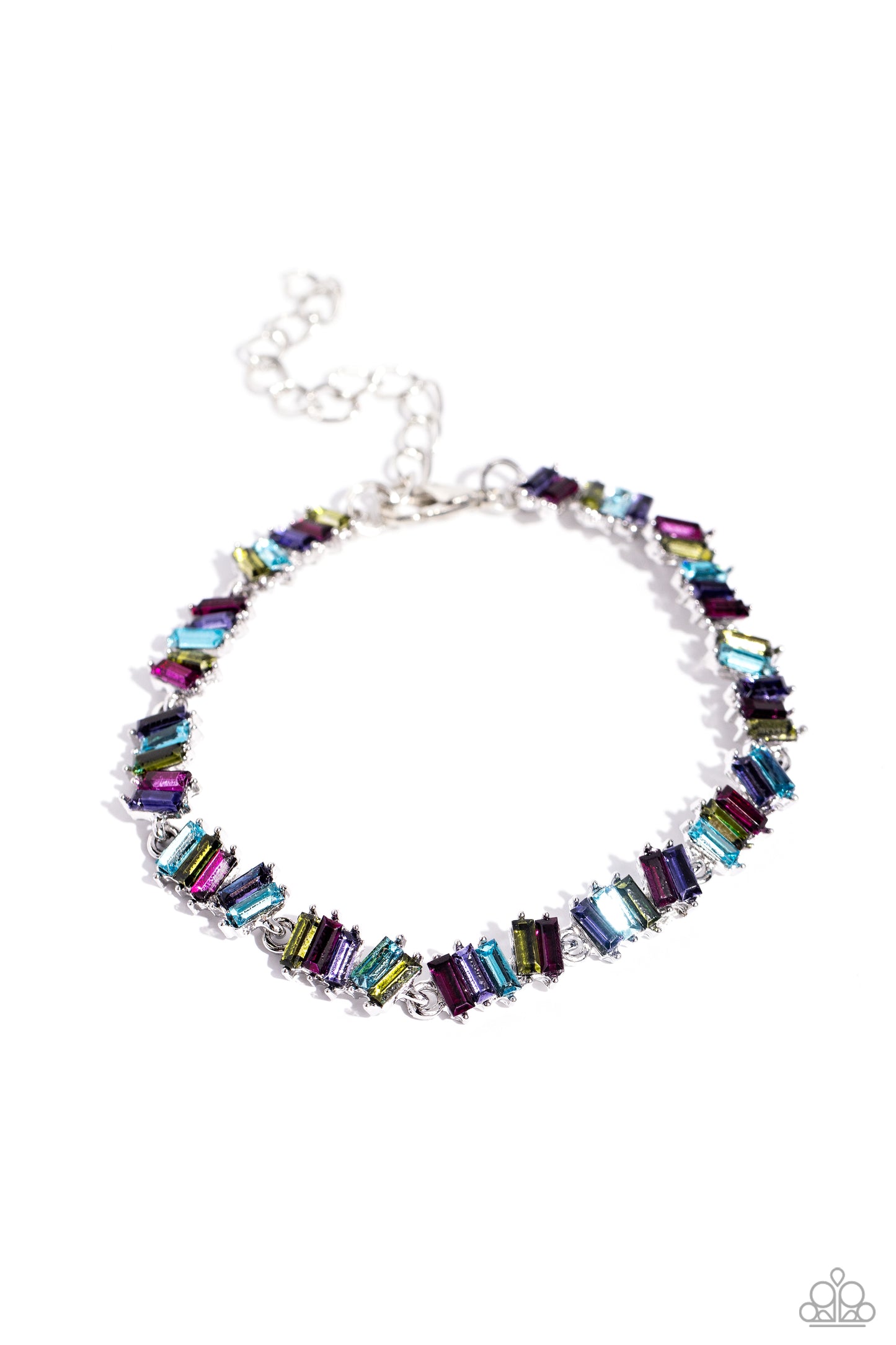 PERFECT MATCH / SET: Easygoing Emeralds - Multi Color Gem Silver Layered Short Necklace AND Emerald Ensemble - Multi Color Gem Silver Clasp Bracelet