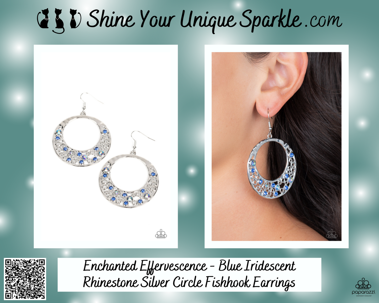 Enchanted Effervescence - Blue Iridescent Rhinestone Silver Circle Fishhook Earrings