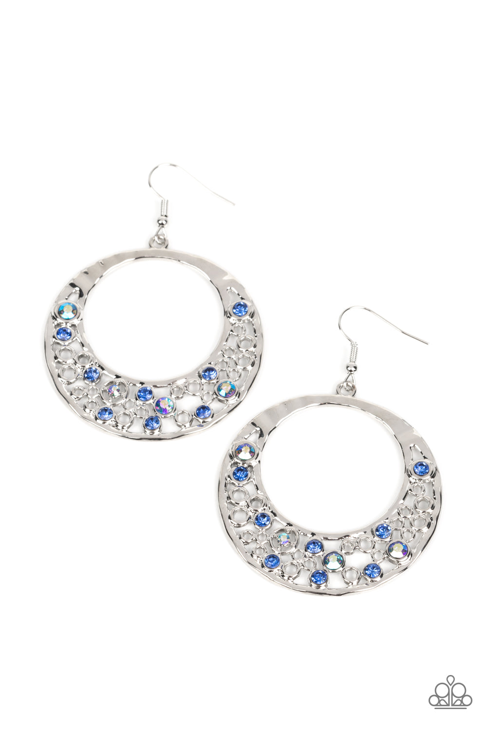 Enchanted Effervescence - Blue Iridescent Rhinestone Silver Circle Fishhook Earrings