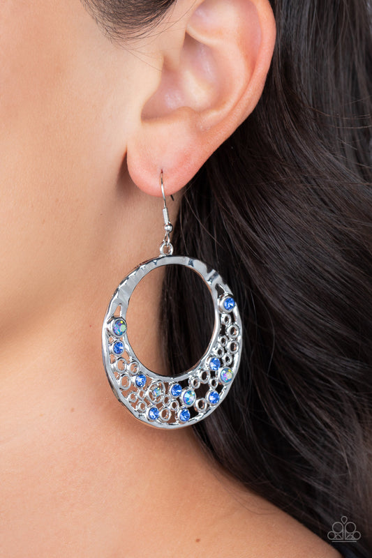 Enchanted Effervescence - Blue Iridescent Rhinestone Silver Circle Fishhook Earrings