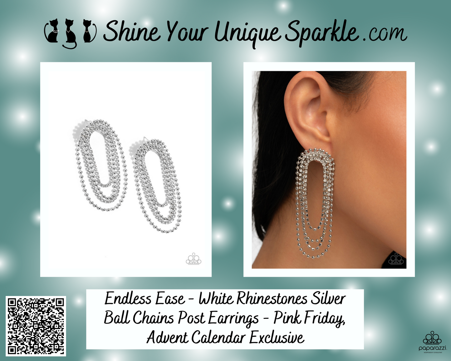 Endless Ease - White Rhinestones Silver Ball Chains Post Earrings - Pink Friday, Advent Calendar Exclusive