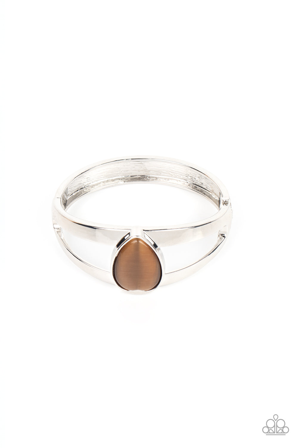 Enhanced Enchantment - Brown Cat's Eye Silver Hinged Bracelet