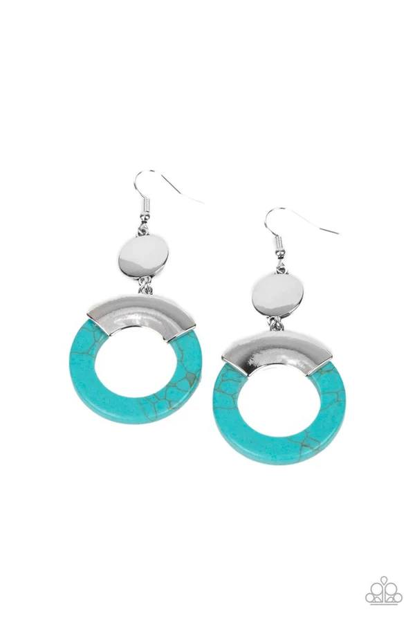 ENTRADA at Your Own Risk - Blue Turquoise Silver Circle Fishhook Earrings
