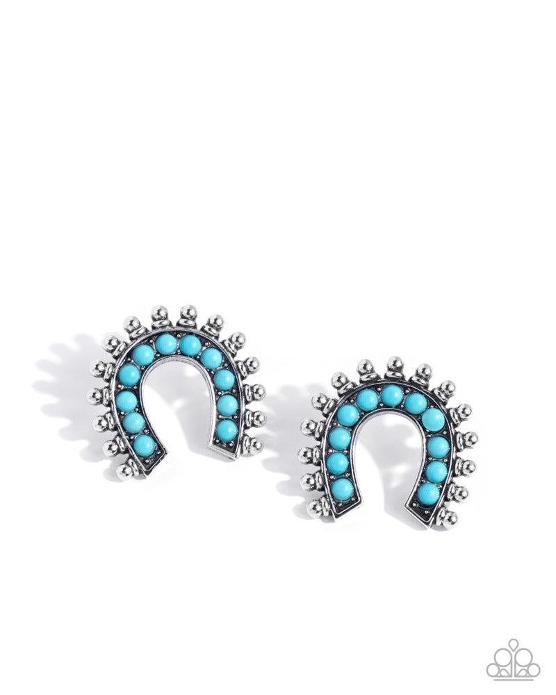 Equestrian Embellishment - Blue Turquoise Stones in Silver Horseshoe Post Earrings - Pink Friday, Advent Calendar Exclusive