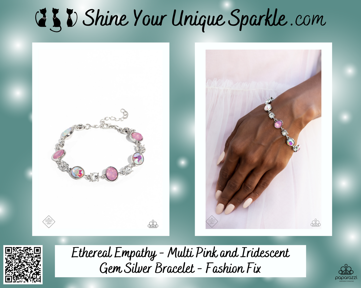 Ethereal Empathy - Multi Pink and Iridescent Gem Silver Bracelet - Fashion Fix