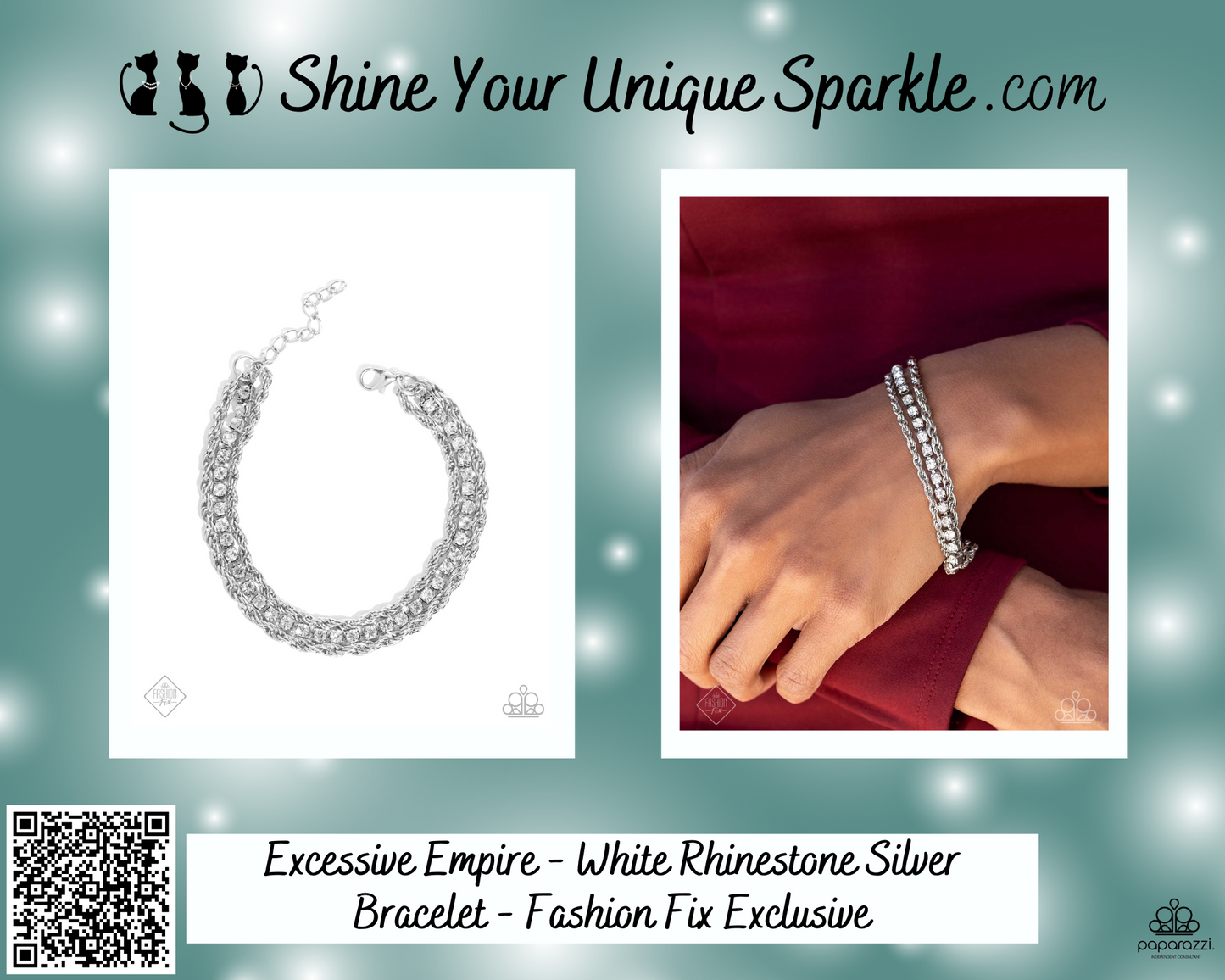 Excessive Empire - White Rhinestone Silver Bracelet - Fashion Fix Exclusive