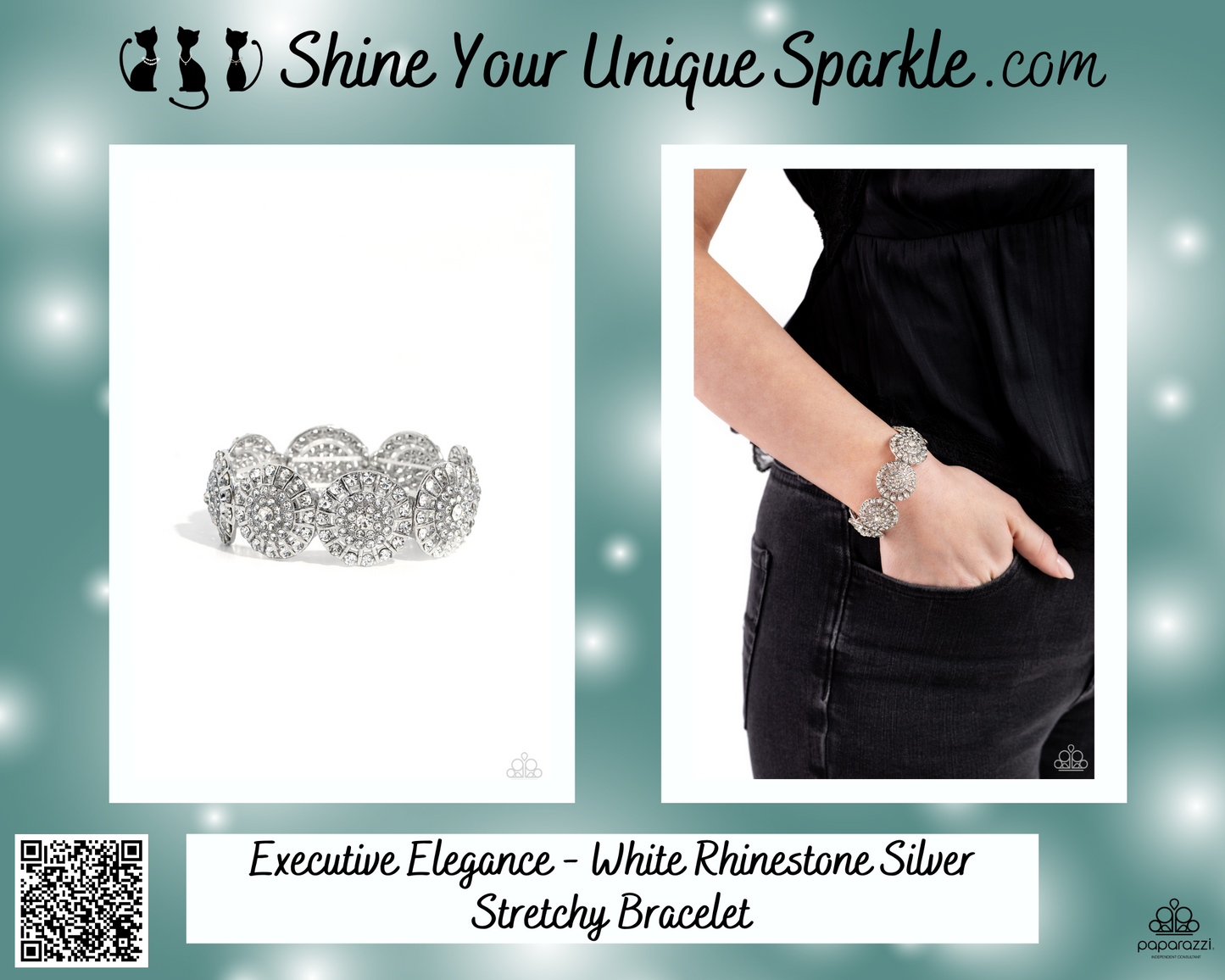 Executive Elegance - White Rhinestone Silver Stretchy Bracelet