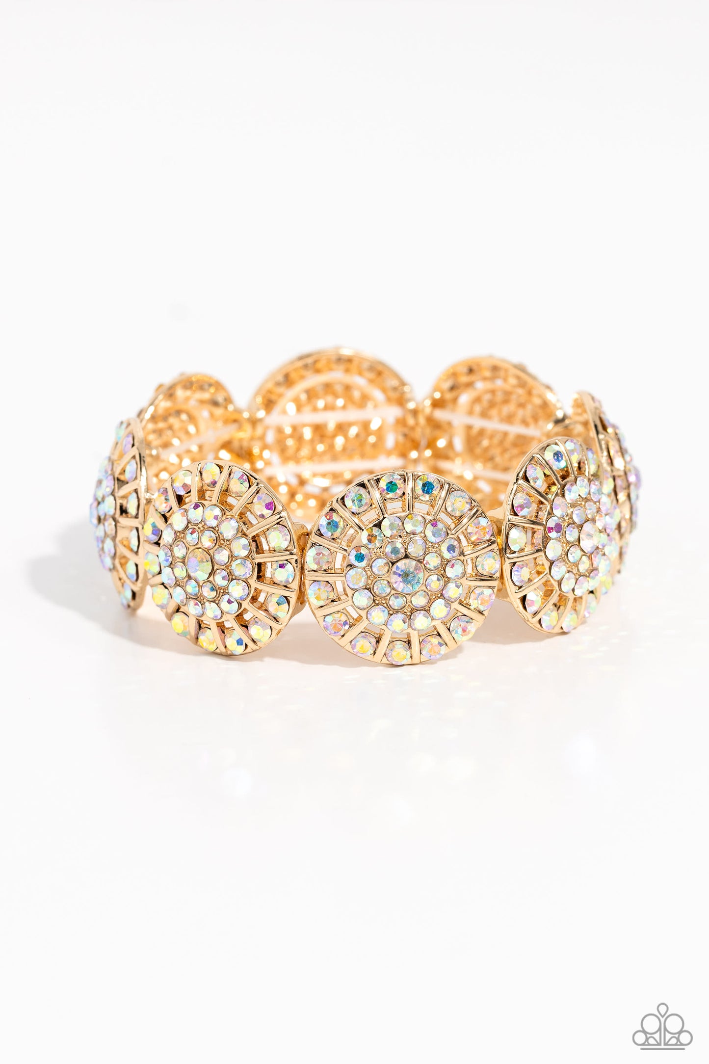 Executive Elegance - Multi Iridescent Mermaid Rhinestone Gold Stretchy Bracelet
