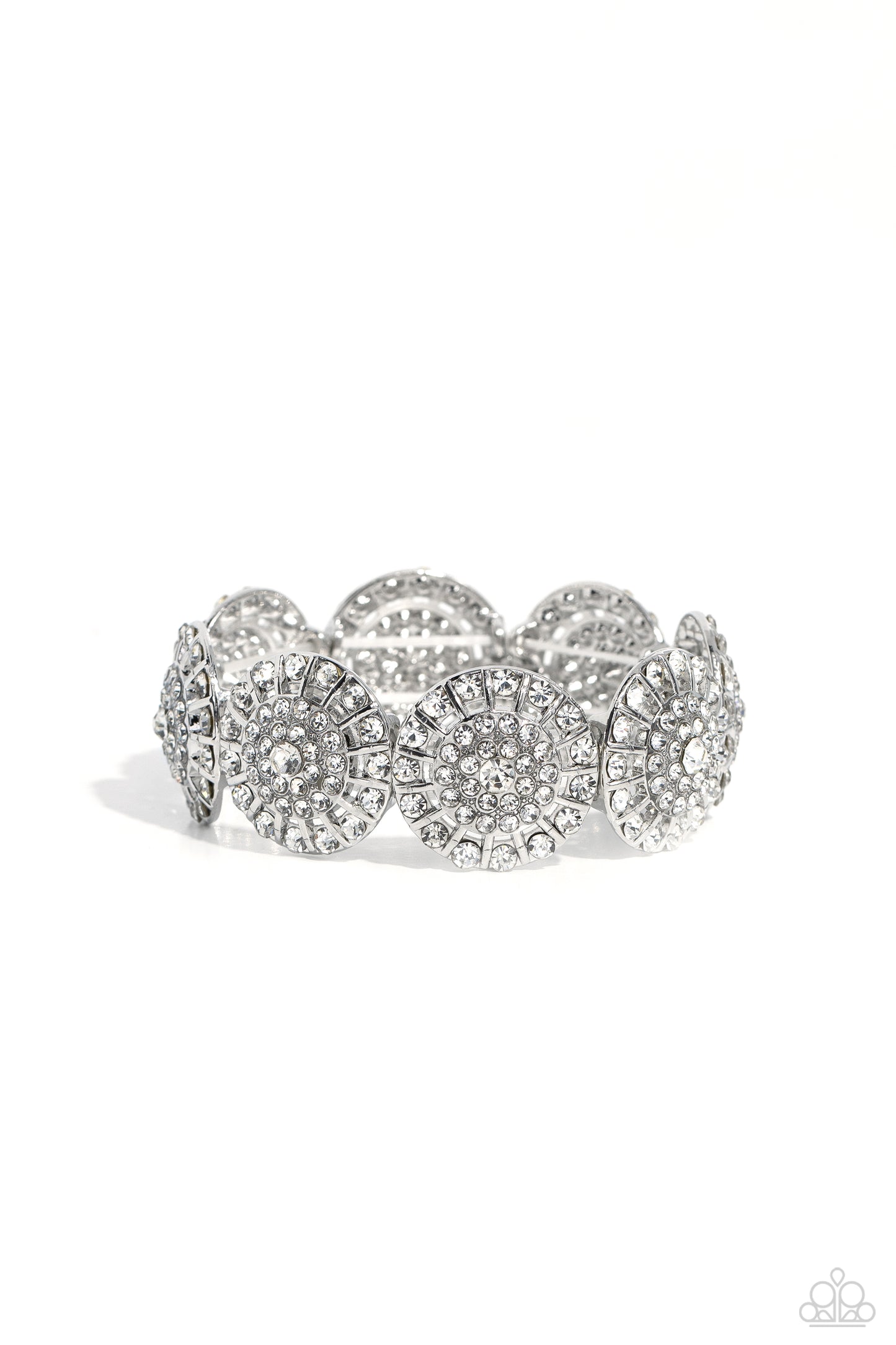 Executive Elegance - White Rhinestone Silver Stretchy Bracelet