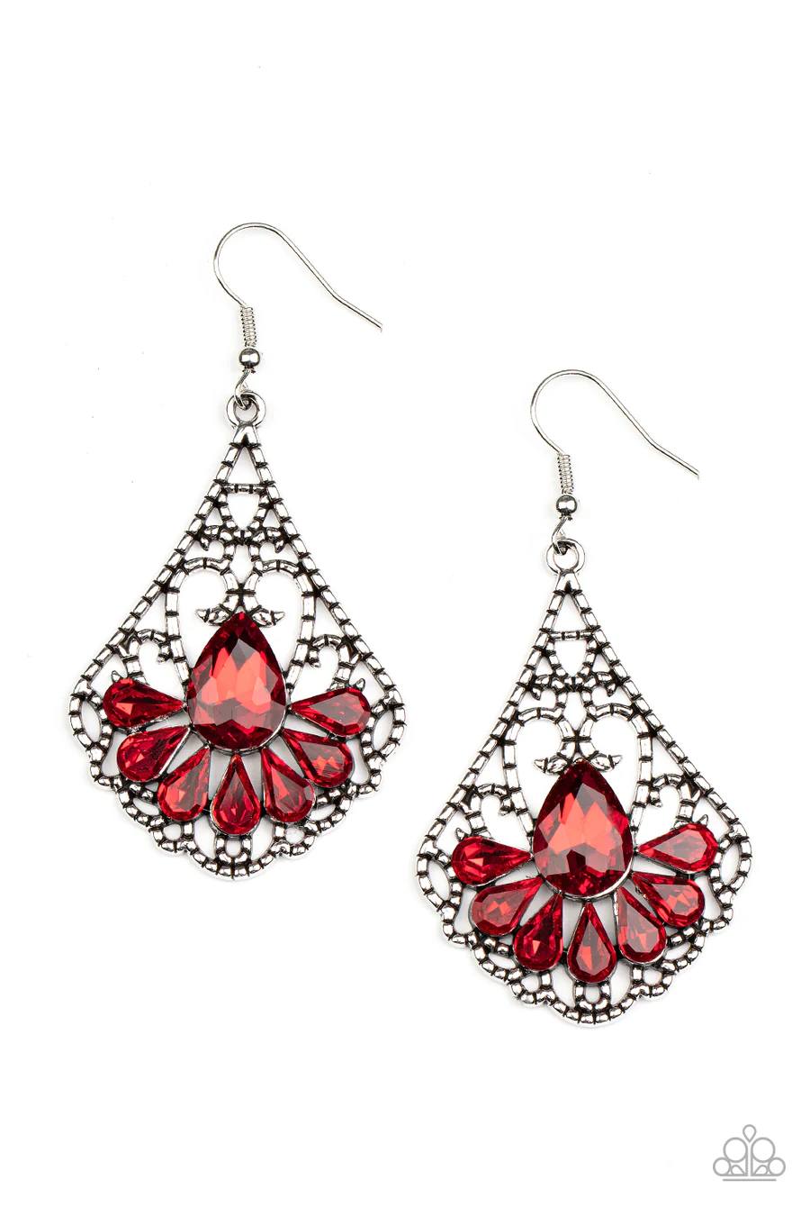 Exemplary Elegance - Red Rhinestone Silver Earrings
