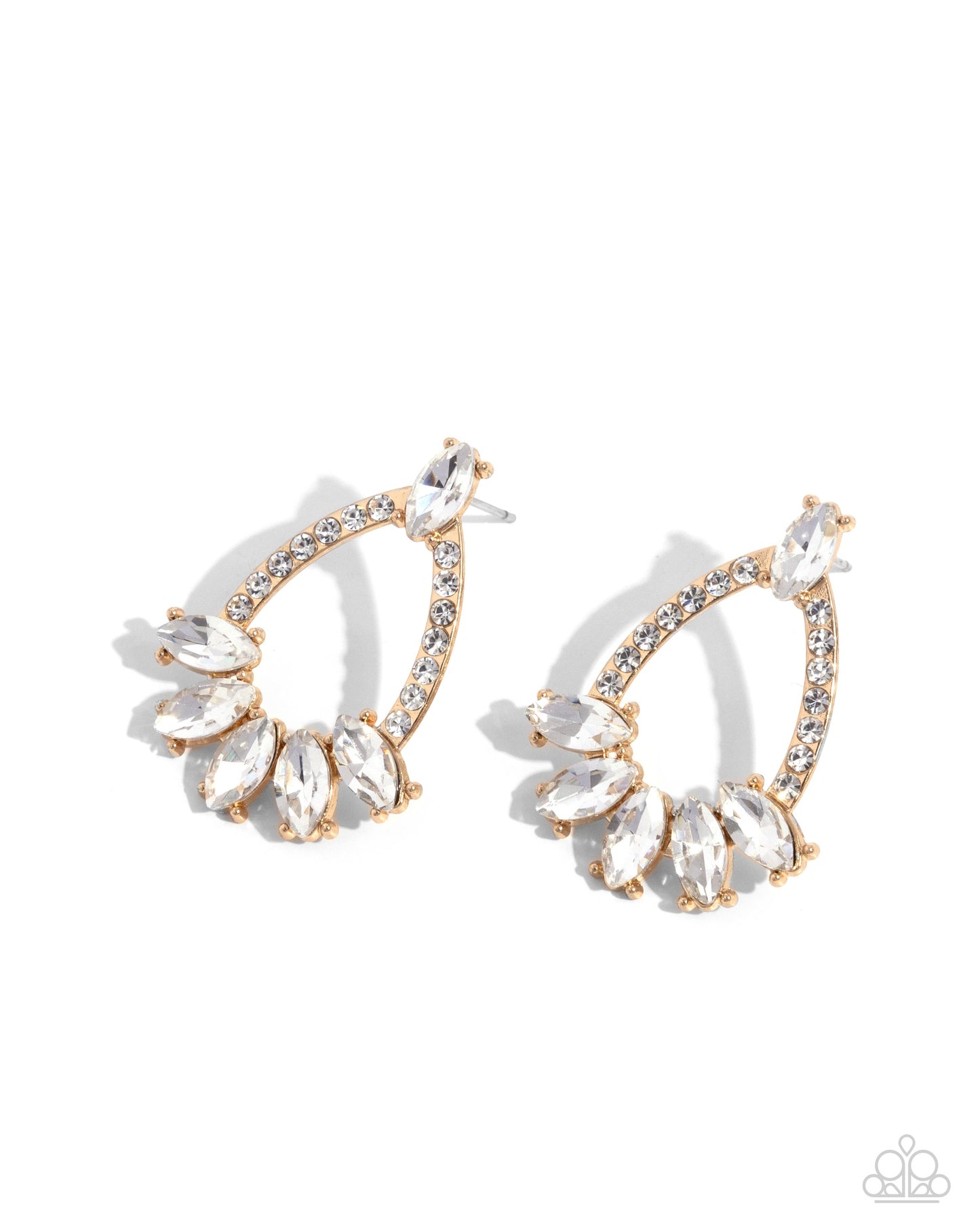 Experience Elegance - Gold White Rhinestone Post Earrings