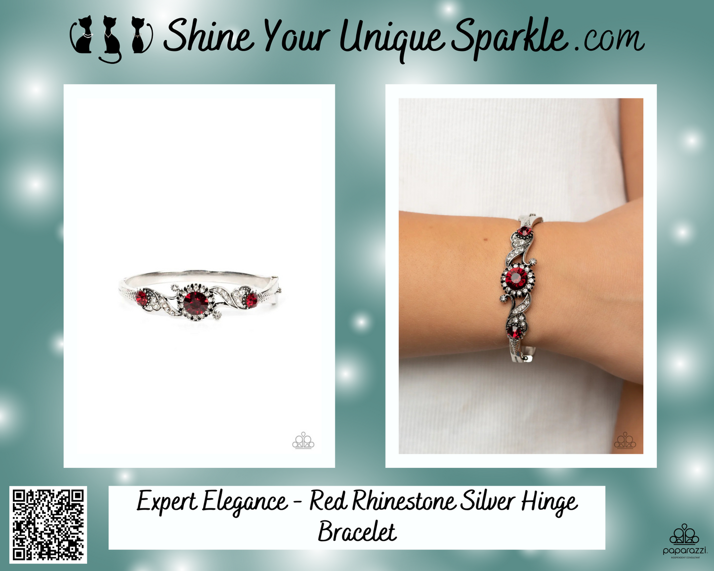Expert Elegance - Red Rhinestone Silver Hinge Bracelet