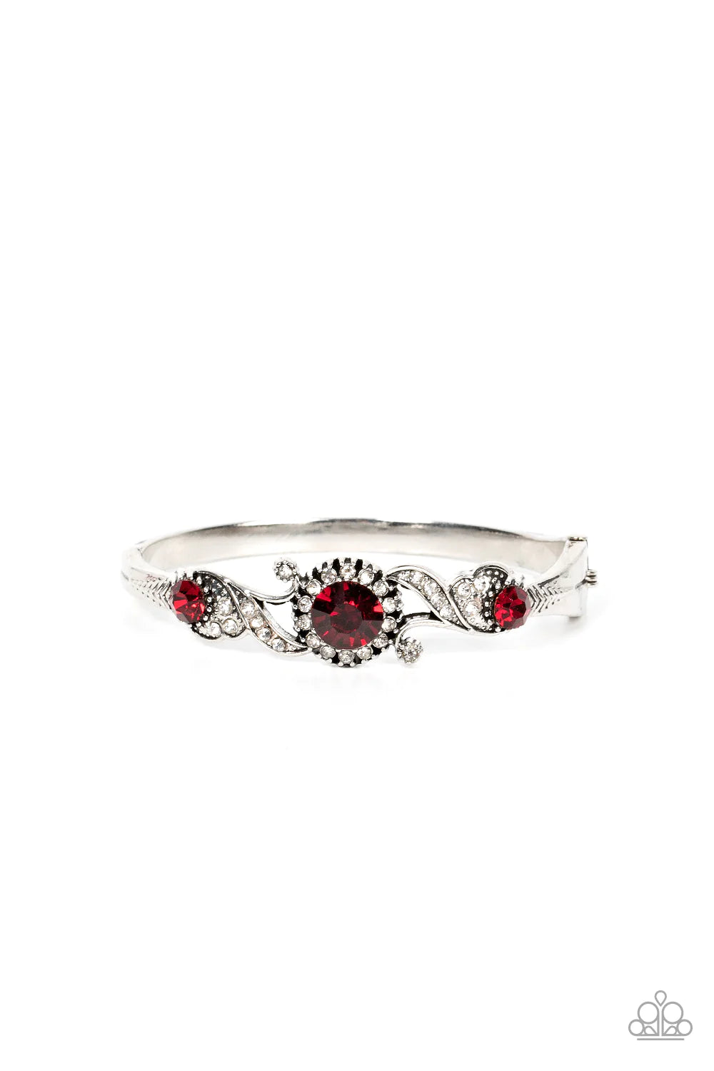 Expert Elegance - Red Rhinestone Silver Hinge Bracelet