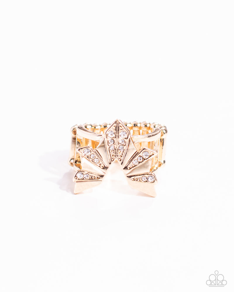 Extra Empirical - Gold V-Shaped Emblem with White Rhinestones Ring