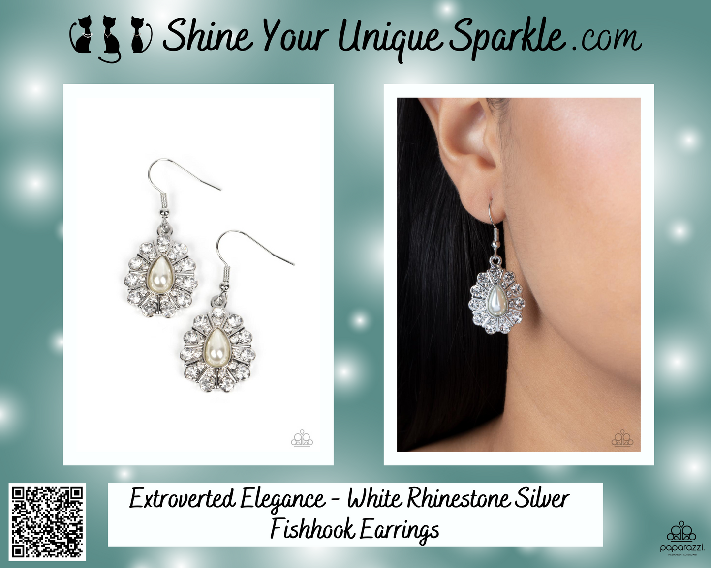 Extroverted Elegance - White Rhinestone Silver Fishhook Earrings