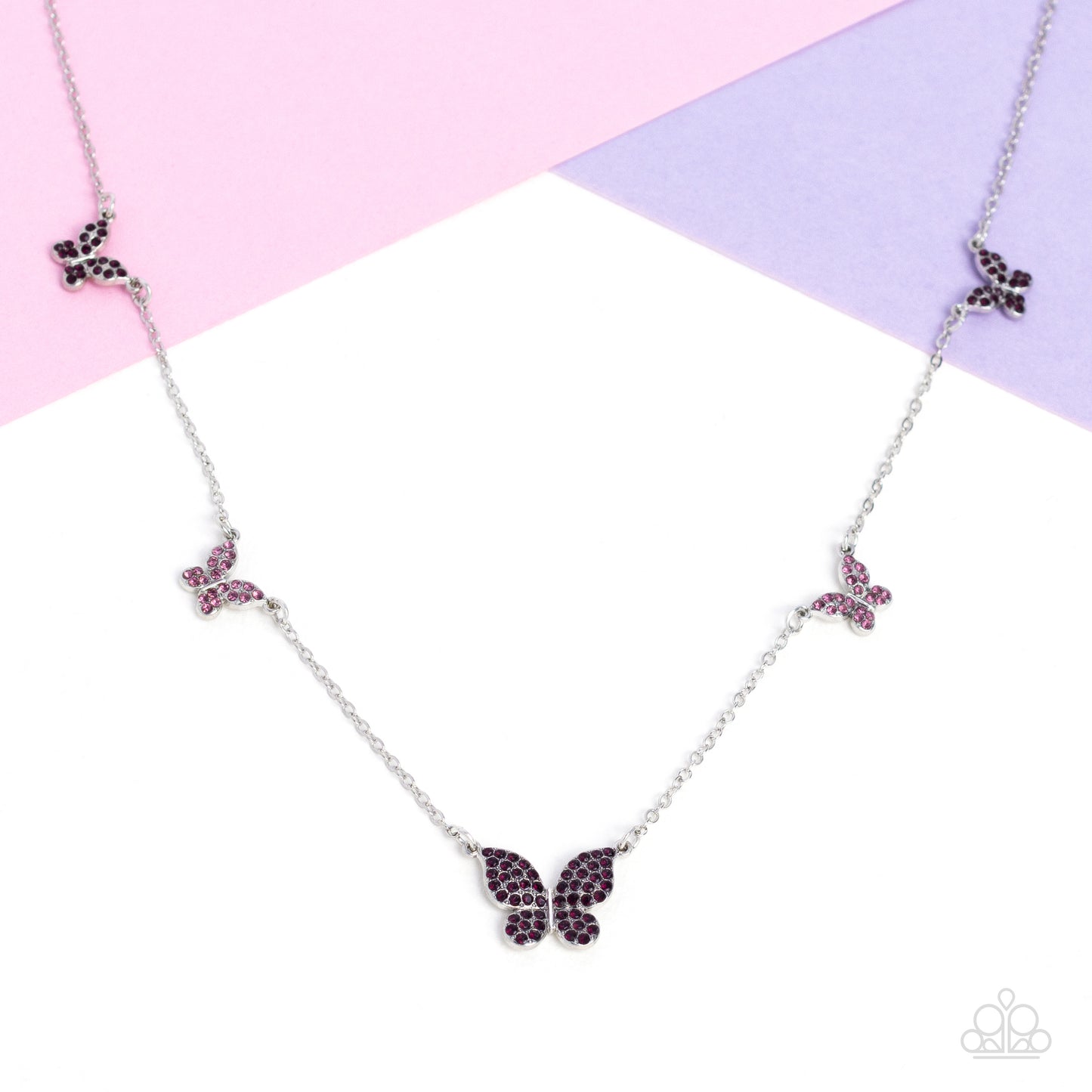 FAIRY Special - Purple Rhinestone Silver Butterfly Short Necklace