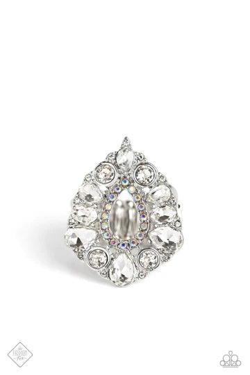 First Class Fairytale - White Rhinestone Gem Silver Ring - Fashion Fix